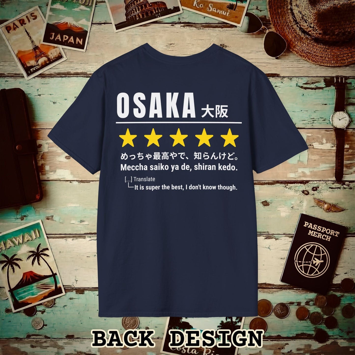 Osaka Shiran Kedo 5-Star Review, Japan Back Print T-Shirt Navy / S