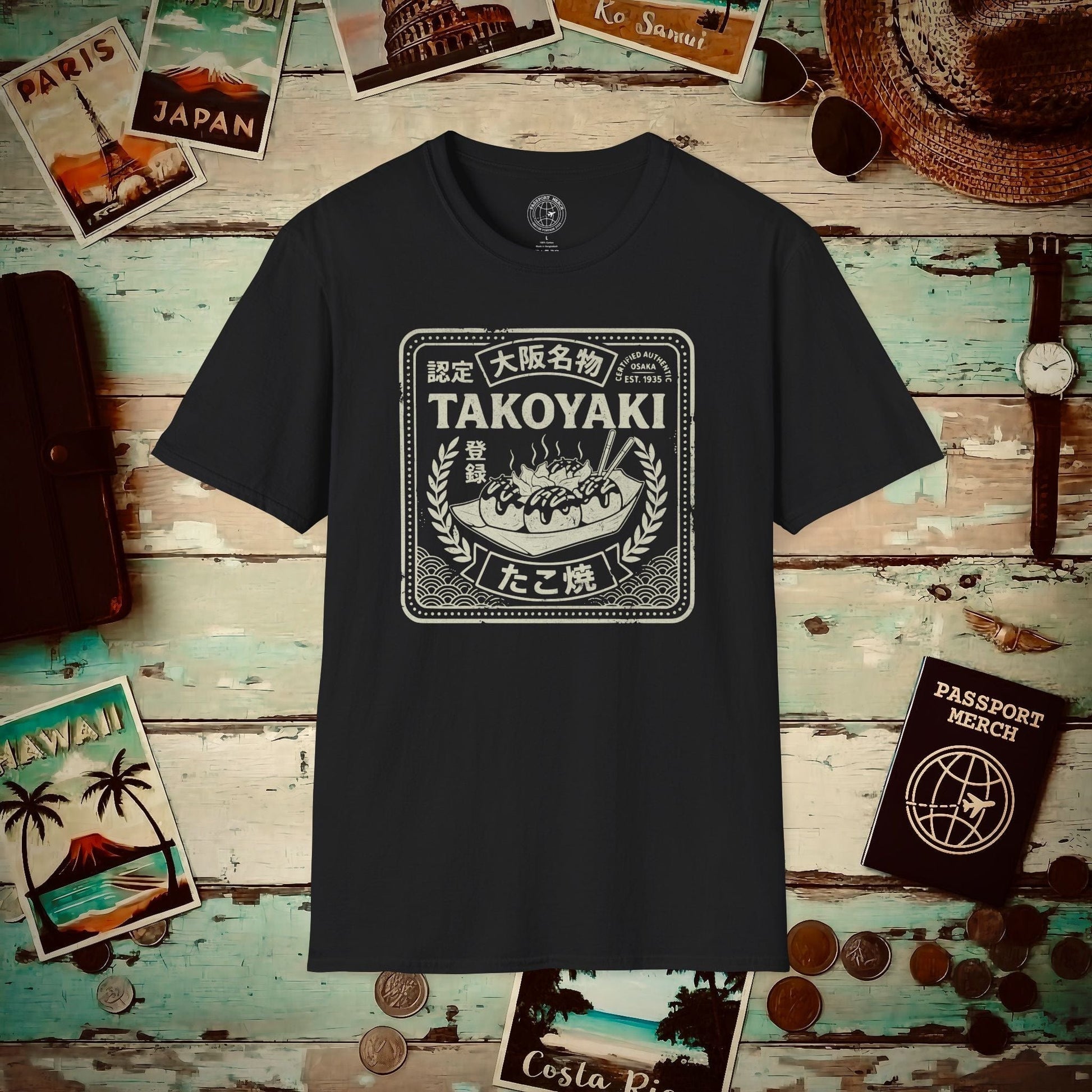 Osaka Takoyaki Stamp, Japan T-Shirt Black / S