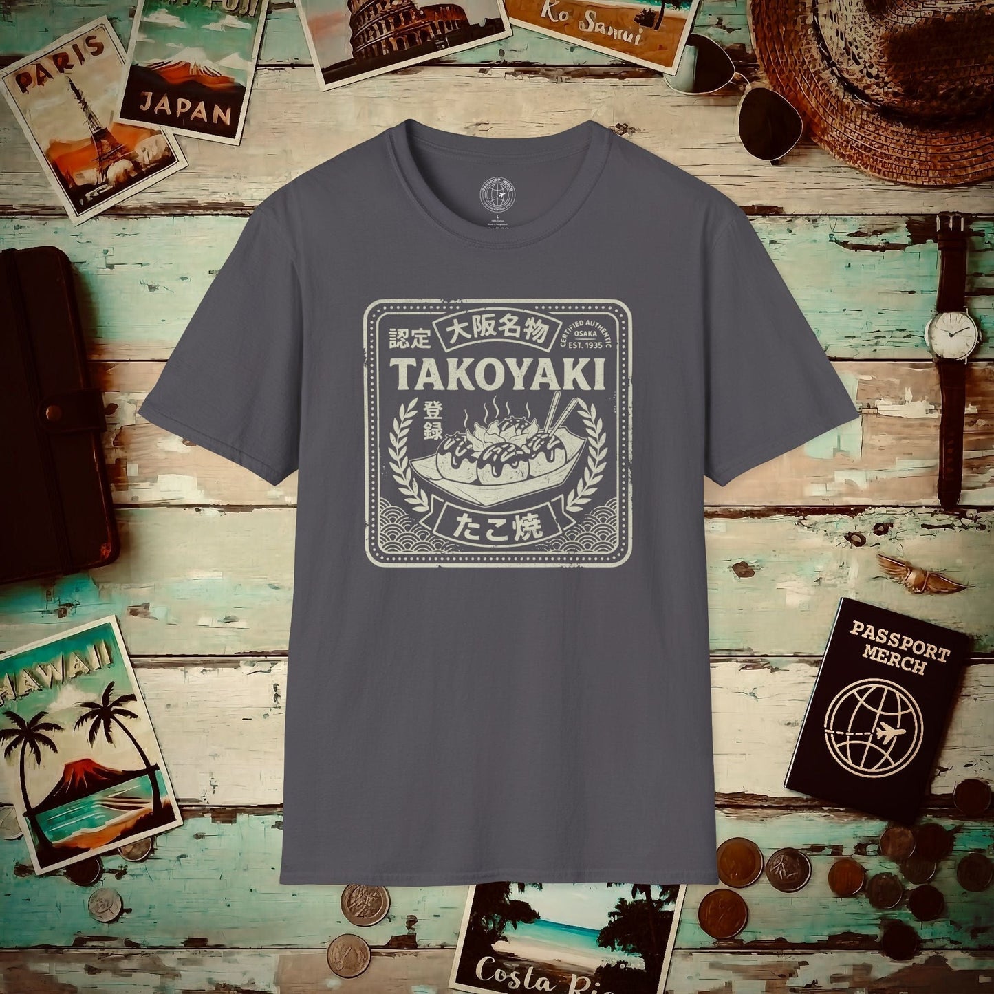 Osaka Takoyaki Stamp, Japan T-Shirt Charcoal / S