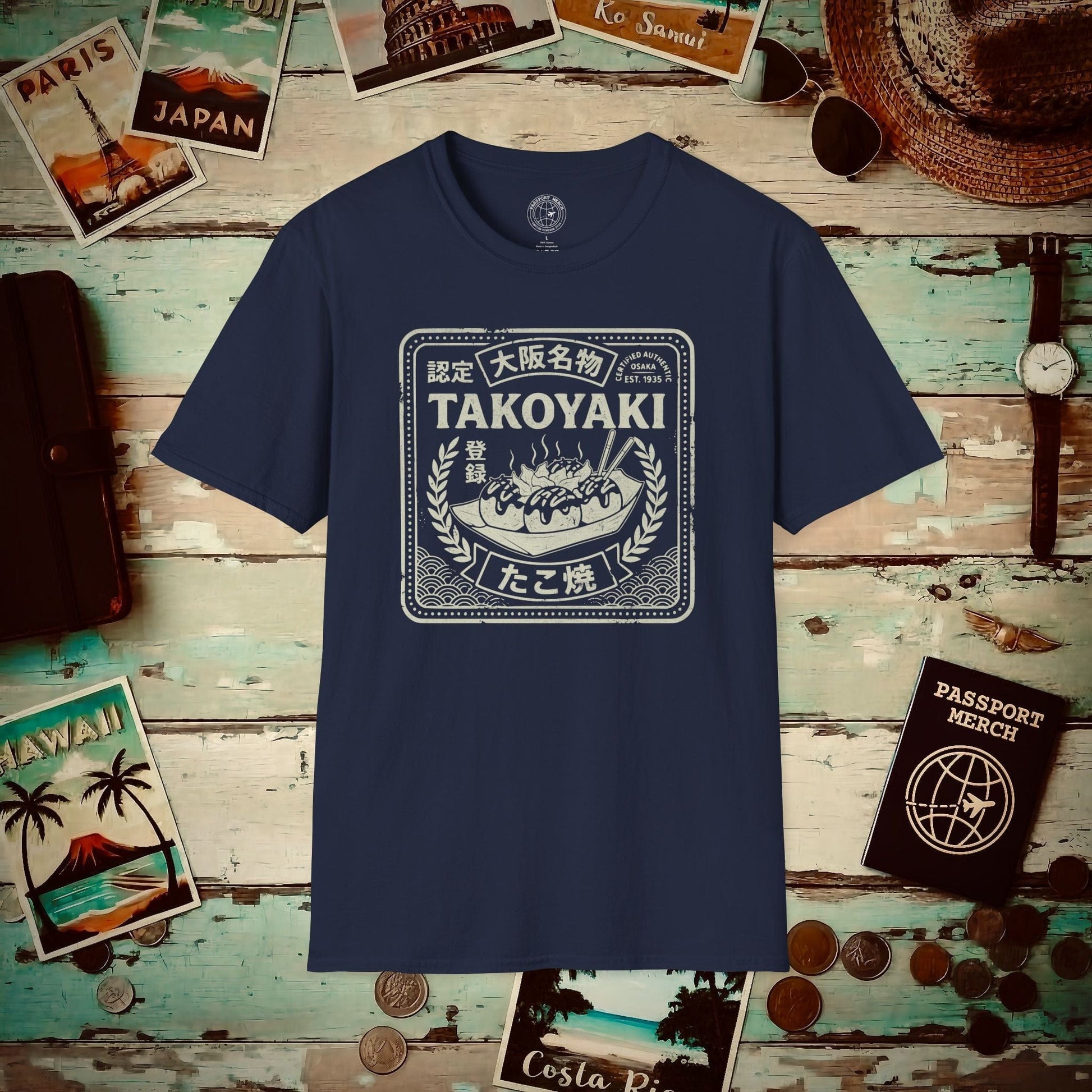 Osaka Takoyaki Stamp, Japan T-Shirt Navy / S