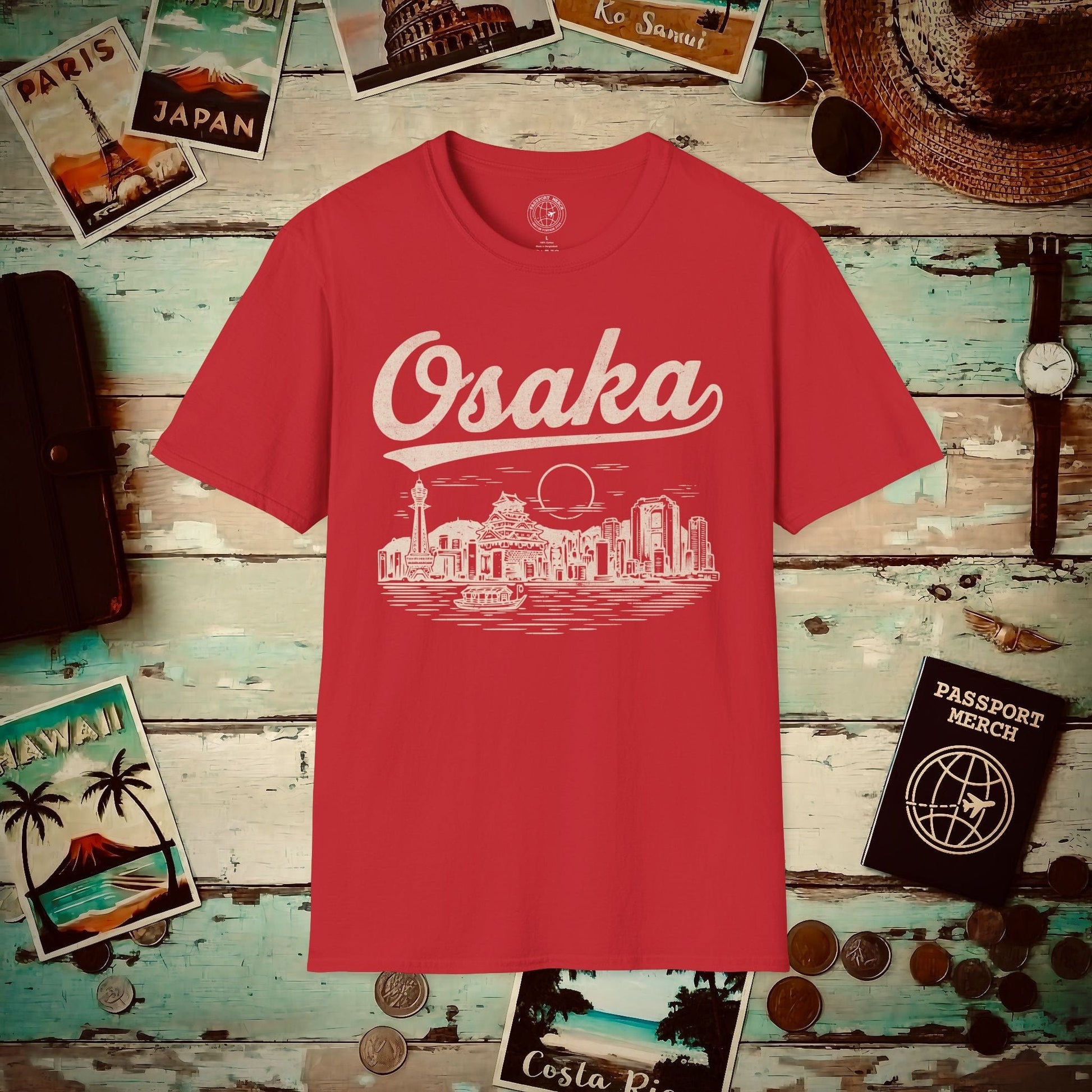Osaka Vintage Monochrome, Japan T-Shirt Red / S