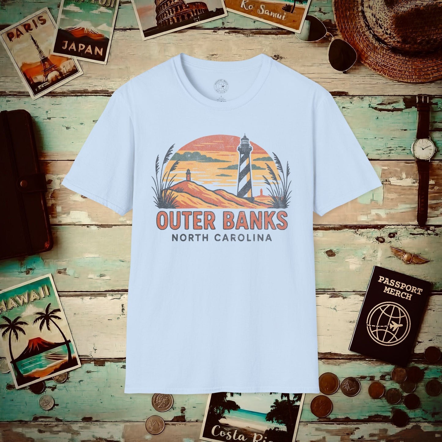 Outer Banks, North Carolina - 80's Vintage T-Shirt Light Blue / S