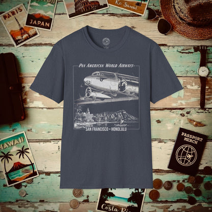 Pan Am 1950s San Francisco-Honolulu Route, Hawaii (OFFICIAL) T-Shirt Heather Navy / S