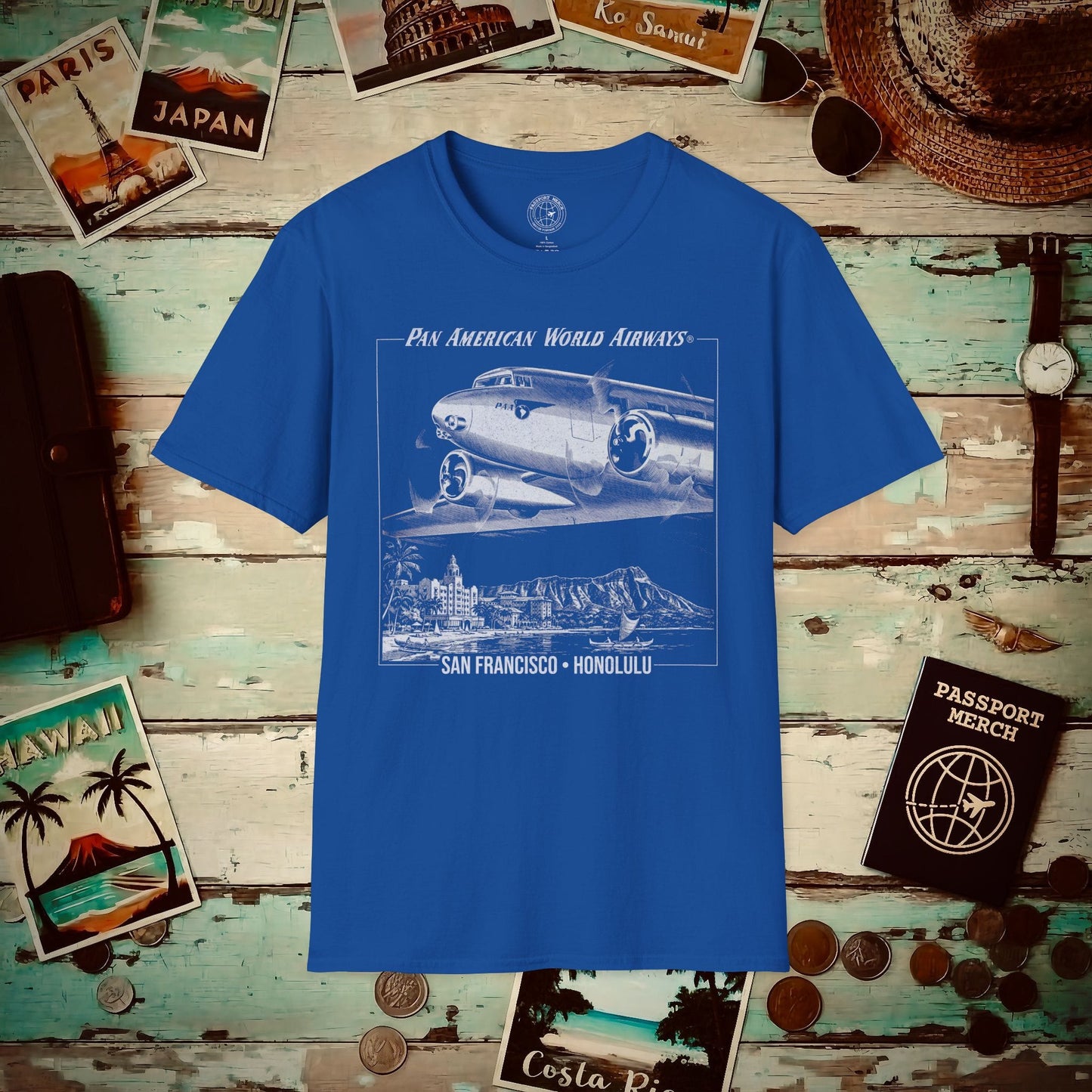 Pan Am 1950s San Francisco-Honolulu Route, Hawaii (OFFICIAL) T-Shirt Royal / S