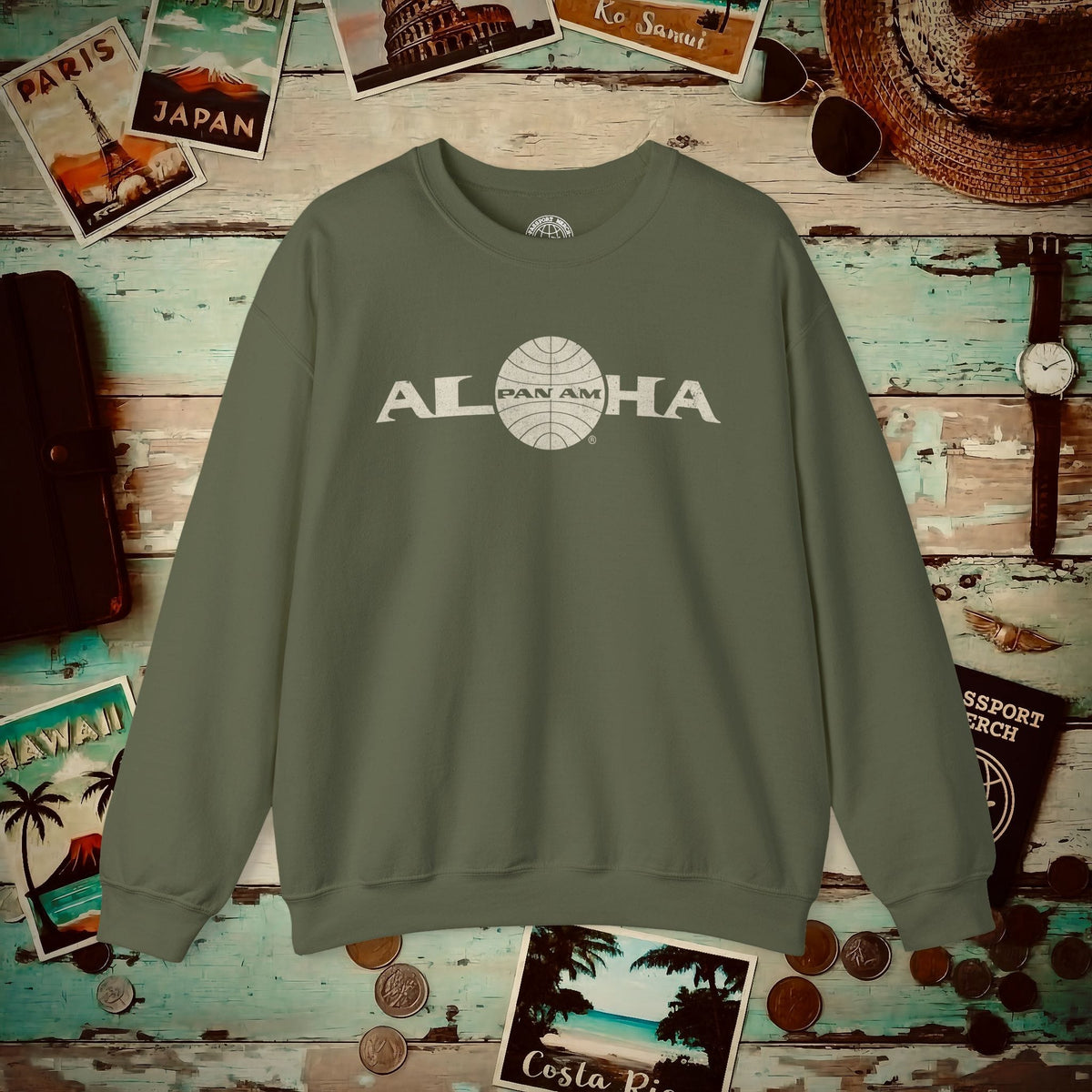Pan Am Aloha, Hawaii (OFFICIAL) Crewneck Military Green / S