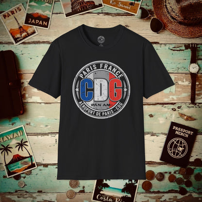 Pan Am CDG, Paris, France Vintage Airport Code (OFFICIAL) T-Shirt Black / S