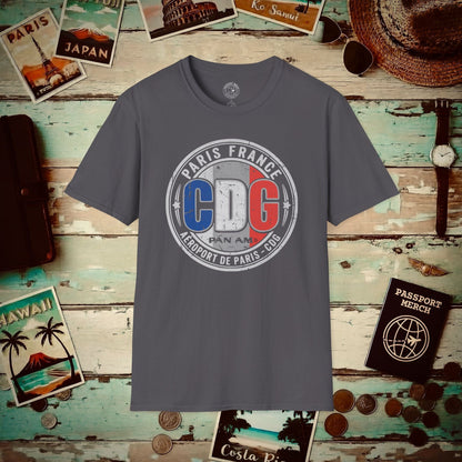 Pan Am CDG, Paris, France Vintage Airport Code (OFFICIAL) T-Shirt Charcoal / S