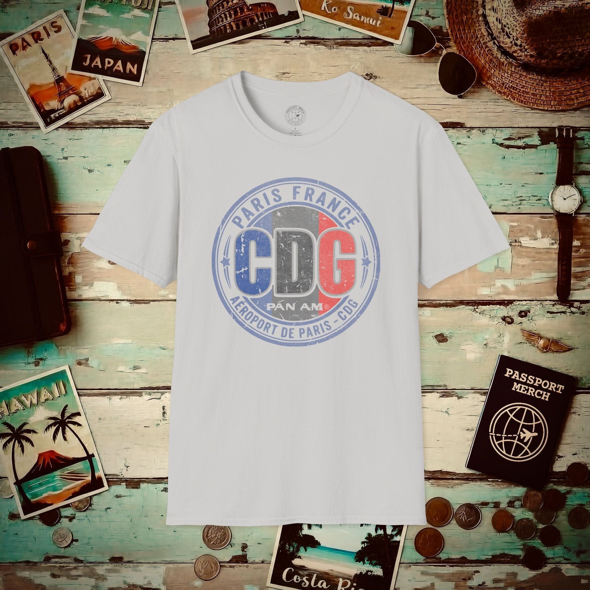 Pan Am CDG, Paris, France Vintage Airport Code (OFFICIAL) T-Shirt Ice Grey / S