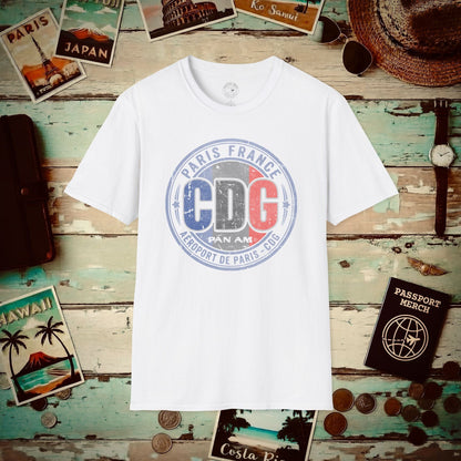 Pan Am CDG, Paris, France Vintage Airport Code (OFFICIAL) T-Shirt White / S