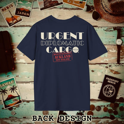 Pan Am Diplomatic Cargo - Aukland, New Zealand (OFFICIAL) Back Print T-Shirt Navy / S
