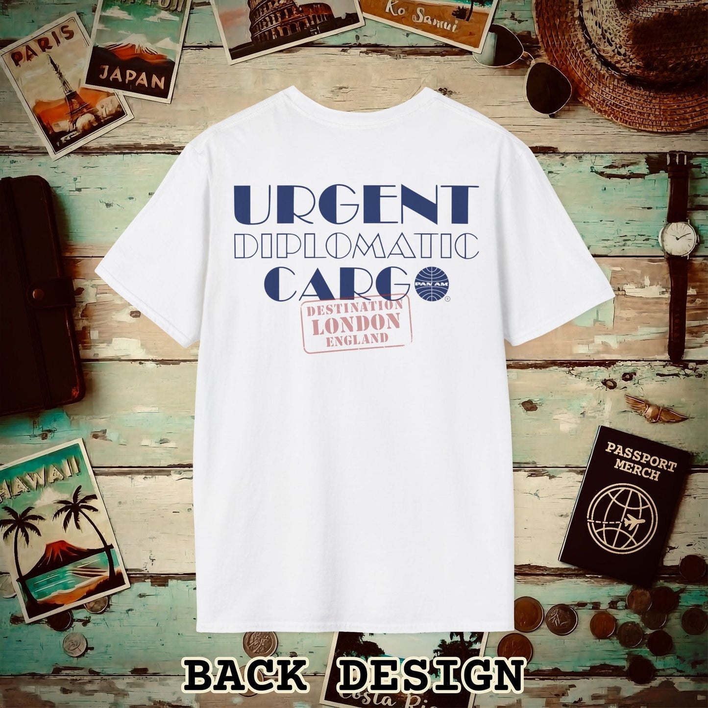 Pan Am Diplomatic Cargo - London, England (OFFICIAL) Back Print T-Shirt White / S