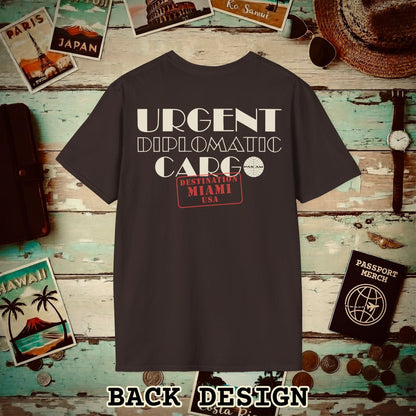 Pan Am Diplomatic Cargo - Miami, Florida (OFFICIAL) Back Print T-Shirt Dark Chocolate / S