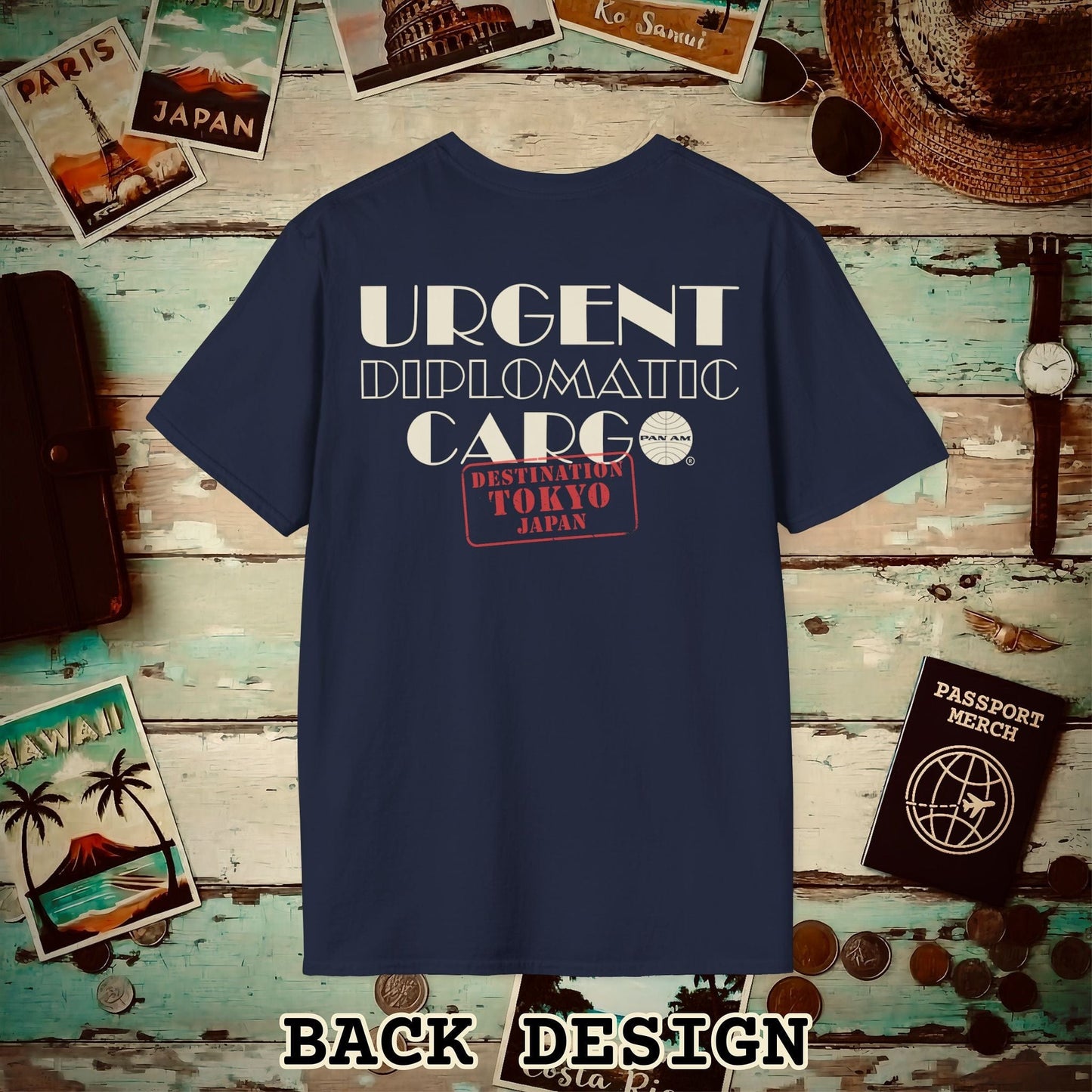 Pan Am Diplomatic Cargo - Tokyo, Japan (OFFICIAL) Back Print T-Shirt Navy / S