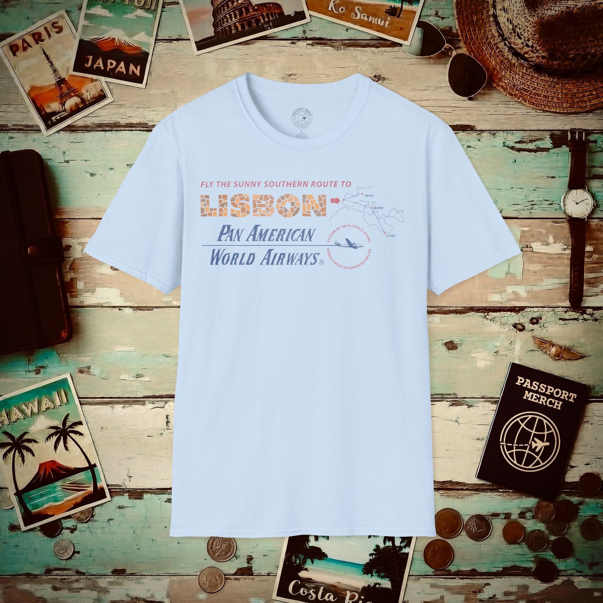 Pan Am Europe Sunny Southern Route (OFFICIAL) T-Shirt Light Blue / S