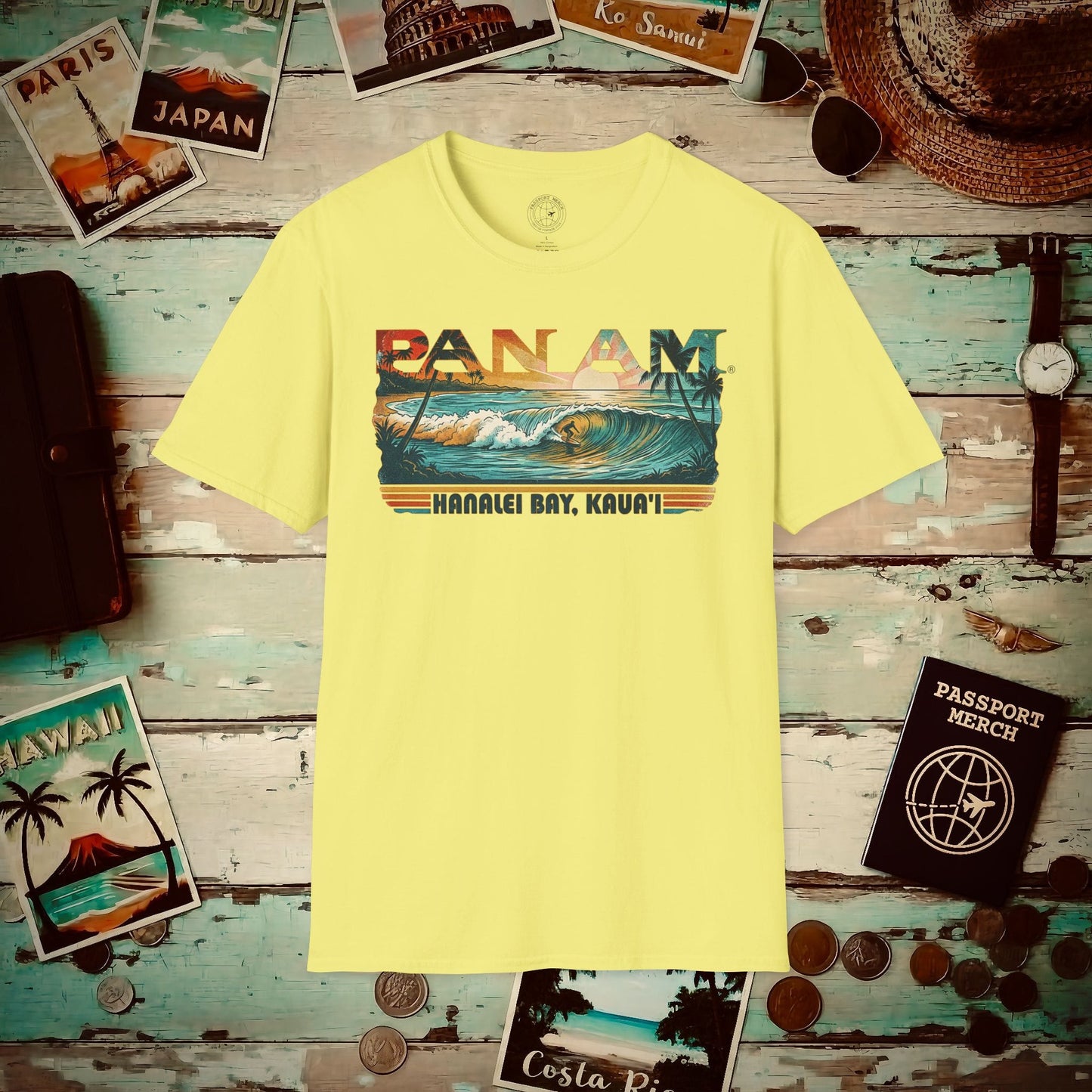 Pan Am Hanalei Bay, Kauai, Hawaii - Surf Retro (OFFICIAL) T-Shirt Cornsilk / S