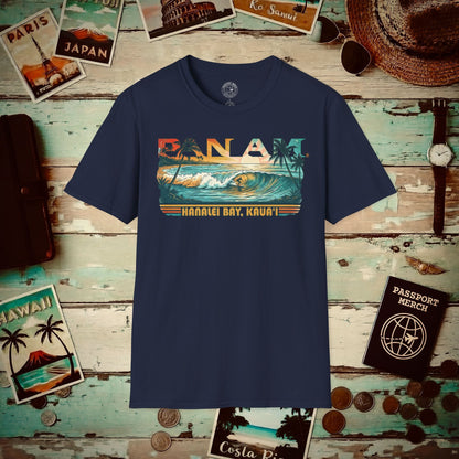 Pan Am Hanalei Bay, Kauai, Hawaii - Surf Retro (OFFICIAL) T-Shirt Navy / S