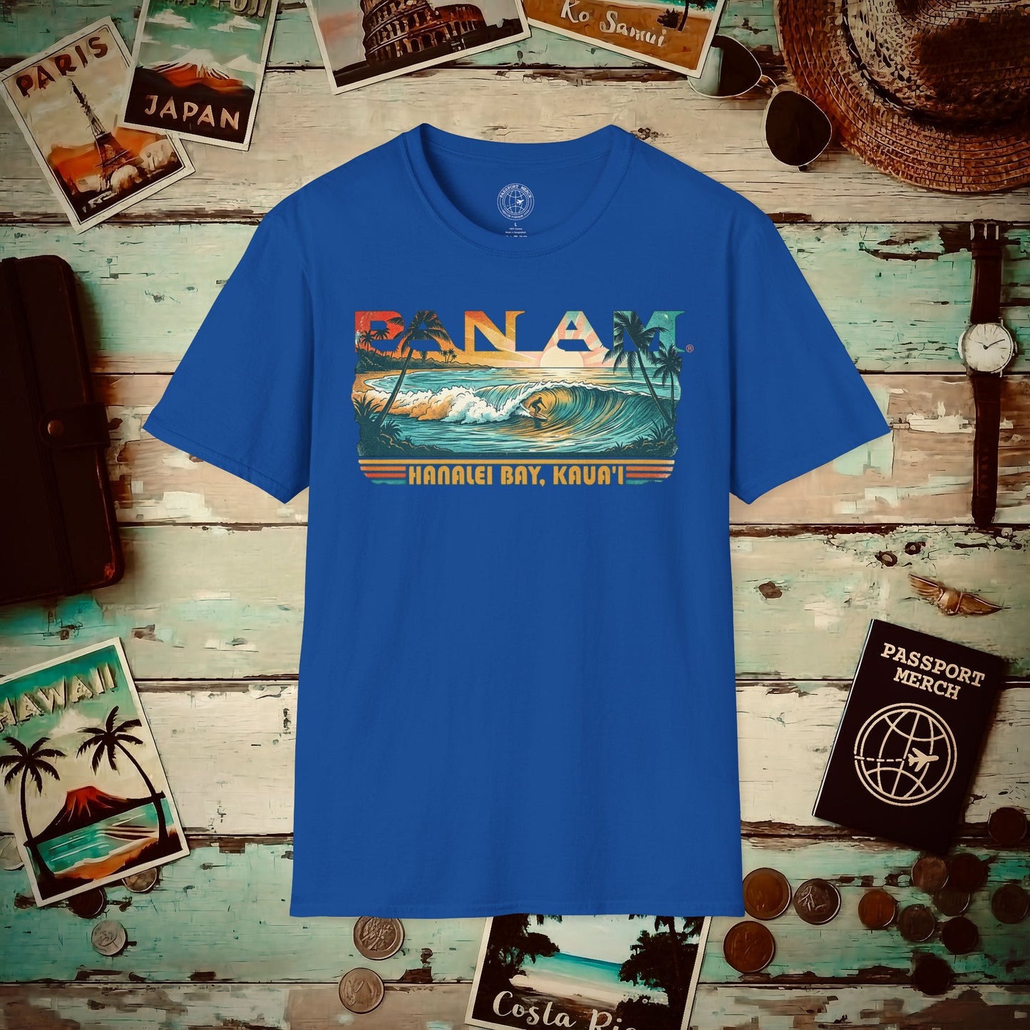 Pan Am Hanalei Bay, Kauai, Hawaii - Surf Retro (OFFICIAL) T-Shirt Royal / S