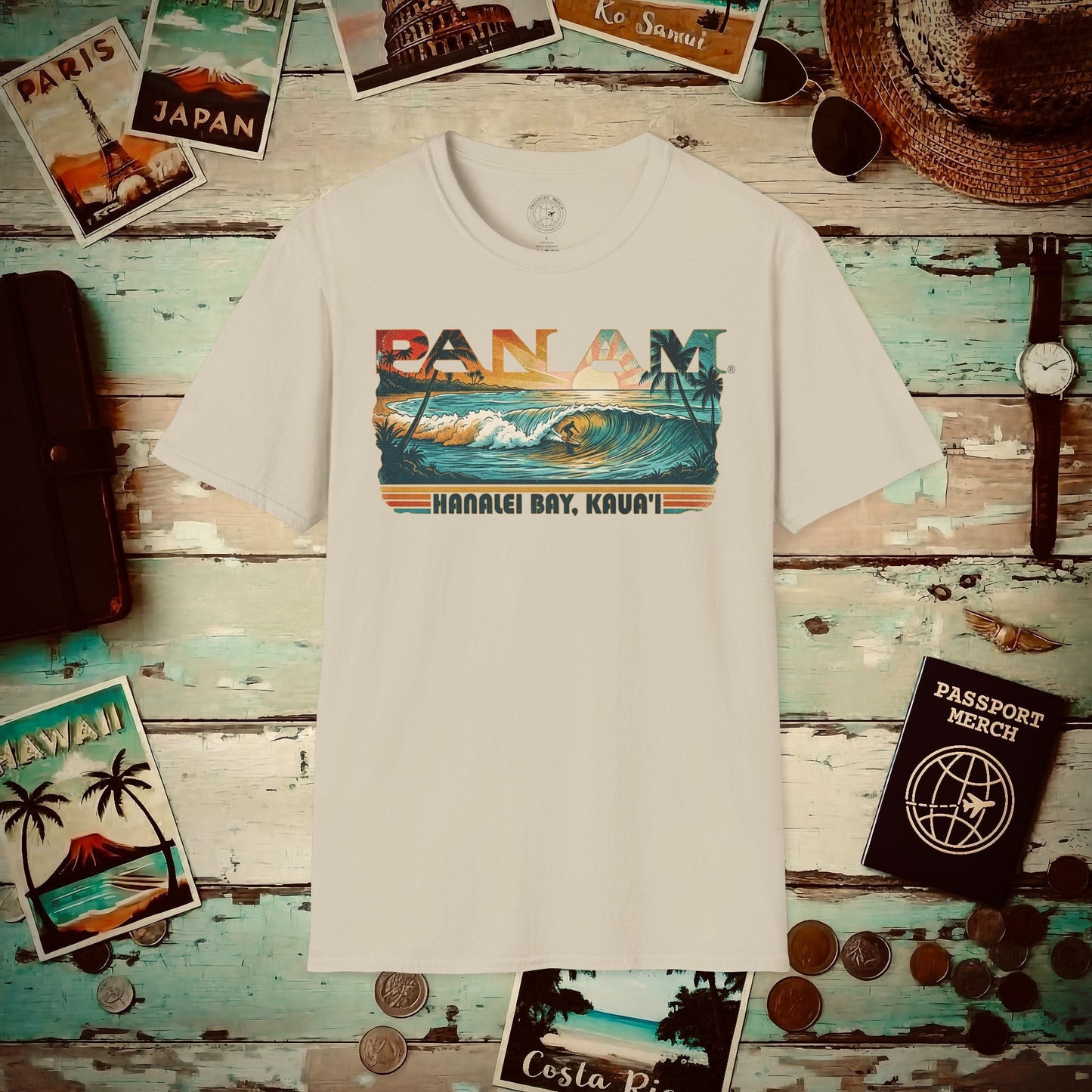 Pan Am Hanalei Bay, Kauai, Hawaii - Surf Retro (OFFICIAL) T-Shirt Sand / S