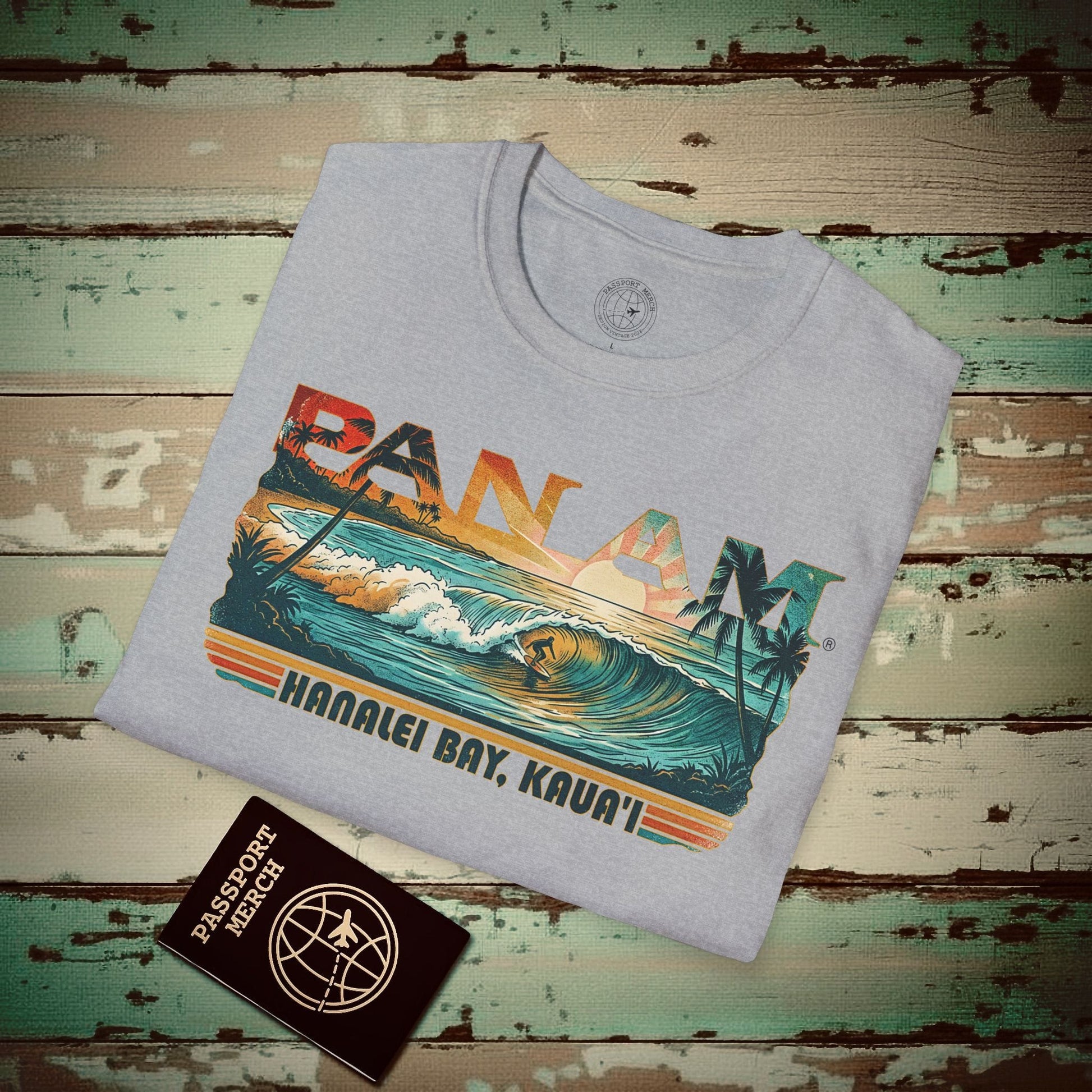 Pan Am Hanalei Bay, Kauai, Hawaii - Surf Retro (OFFICIAL) T-Shirt Sport Grey / S