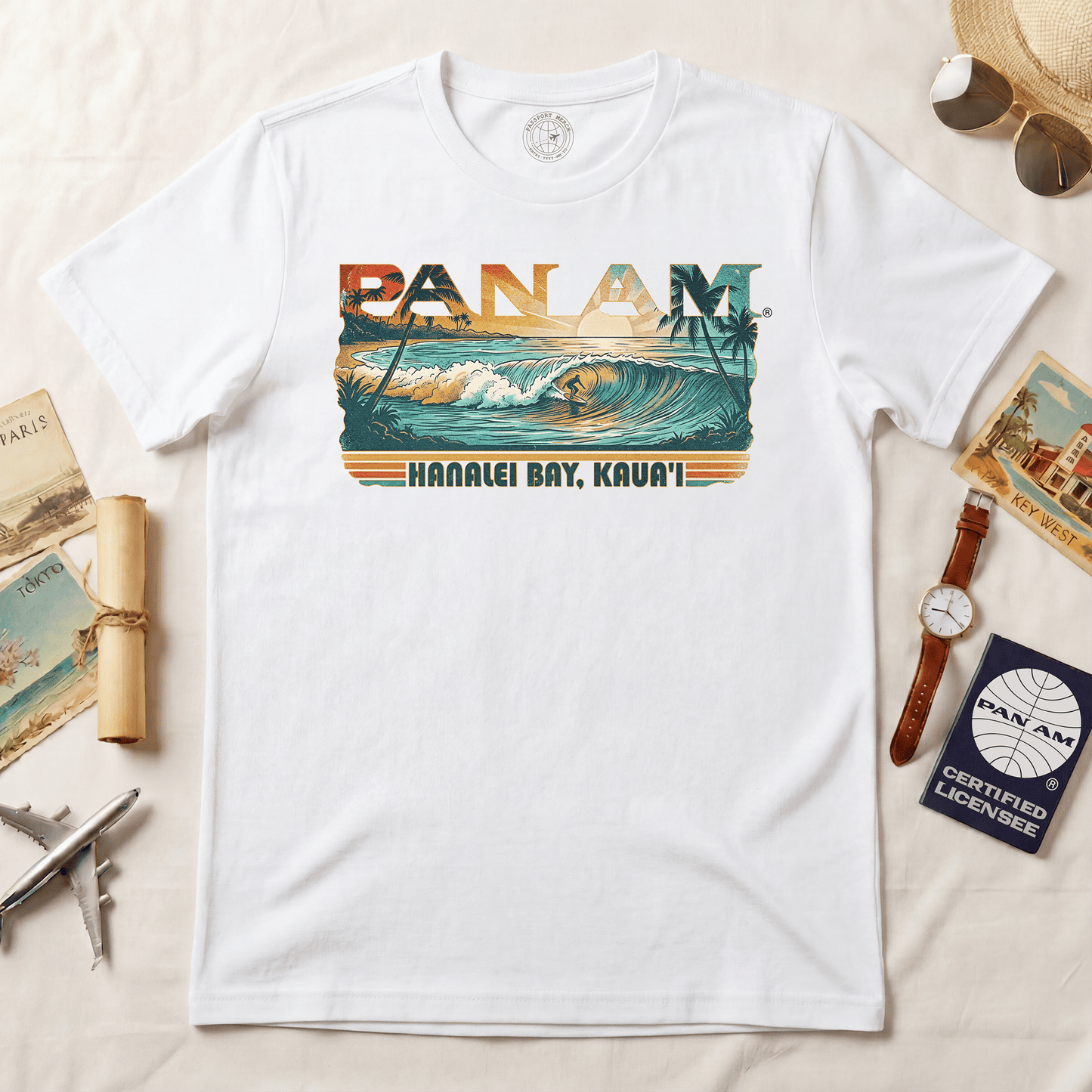 Pan Am Hanalei Bay, Kauai, Hawaii - Surf Retro (OFFICIAL) T-Shirt White / S