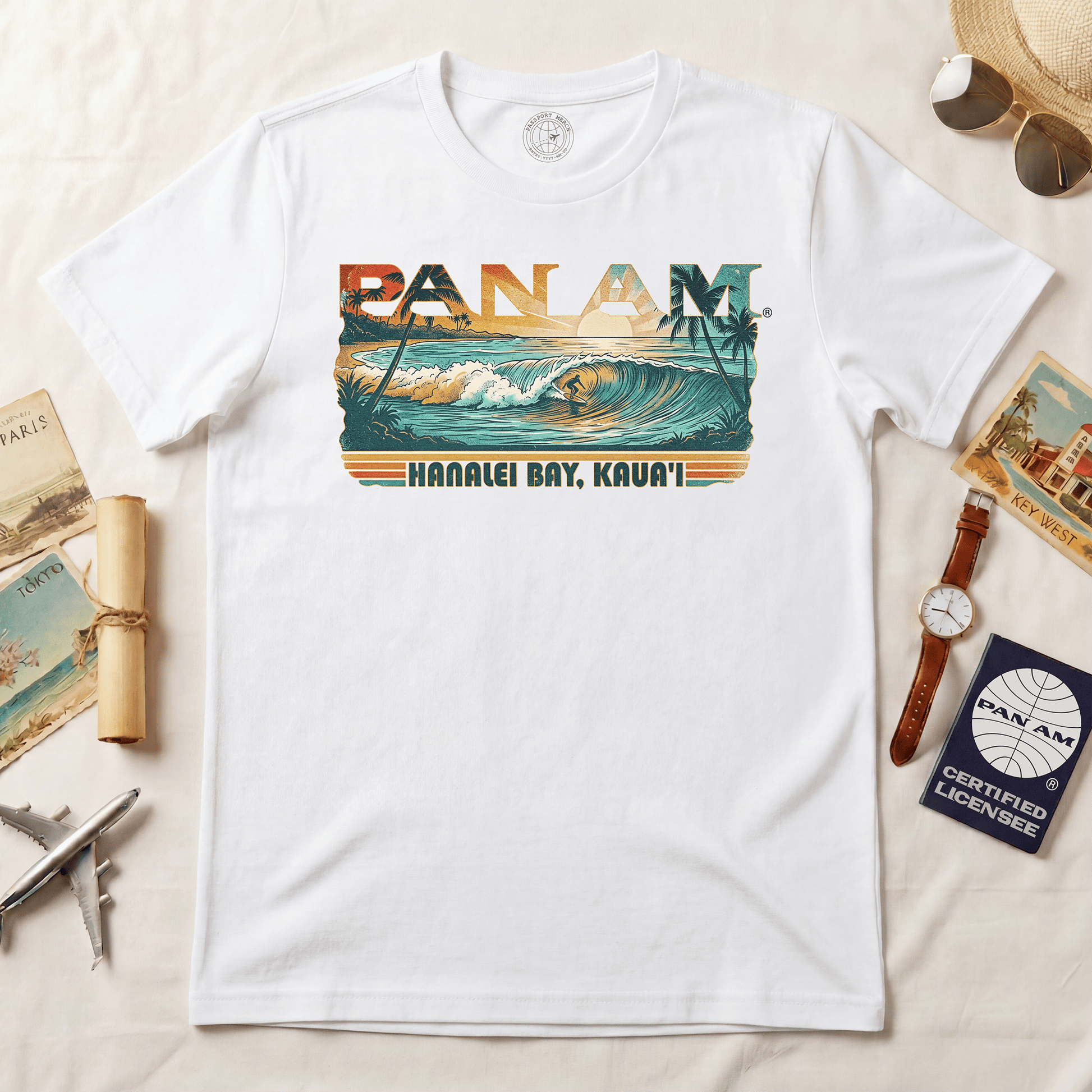Pan Am Hanalei Bay, Kauai, Hawaii - Surf Retro (OFFICIAL) T-Shirt White / S