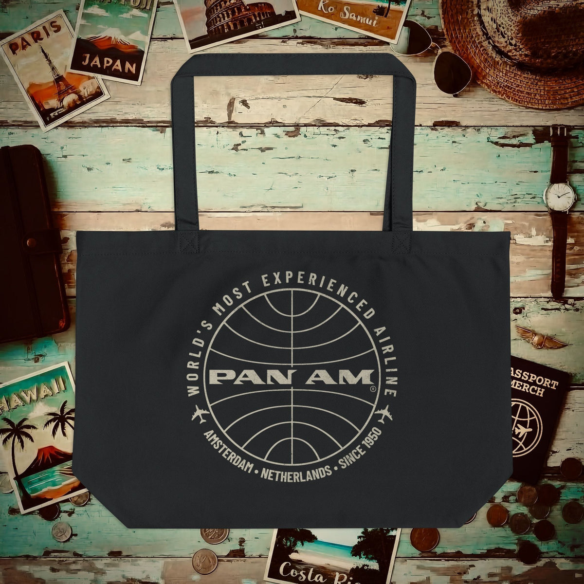 Pan Am Logo - Amsterdam, Netherlands (OFFICIAL) Organic Tote Black / One size