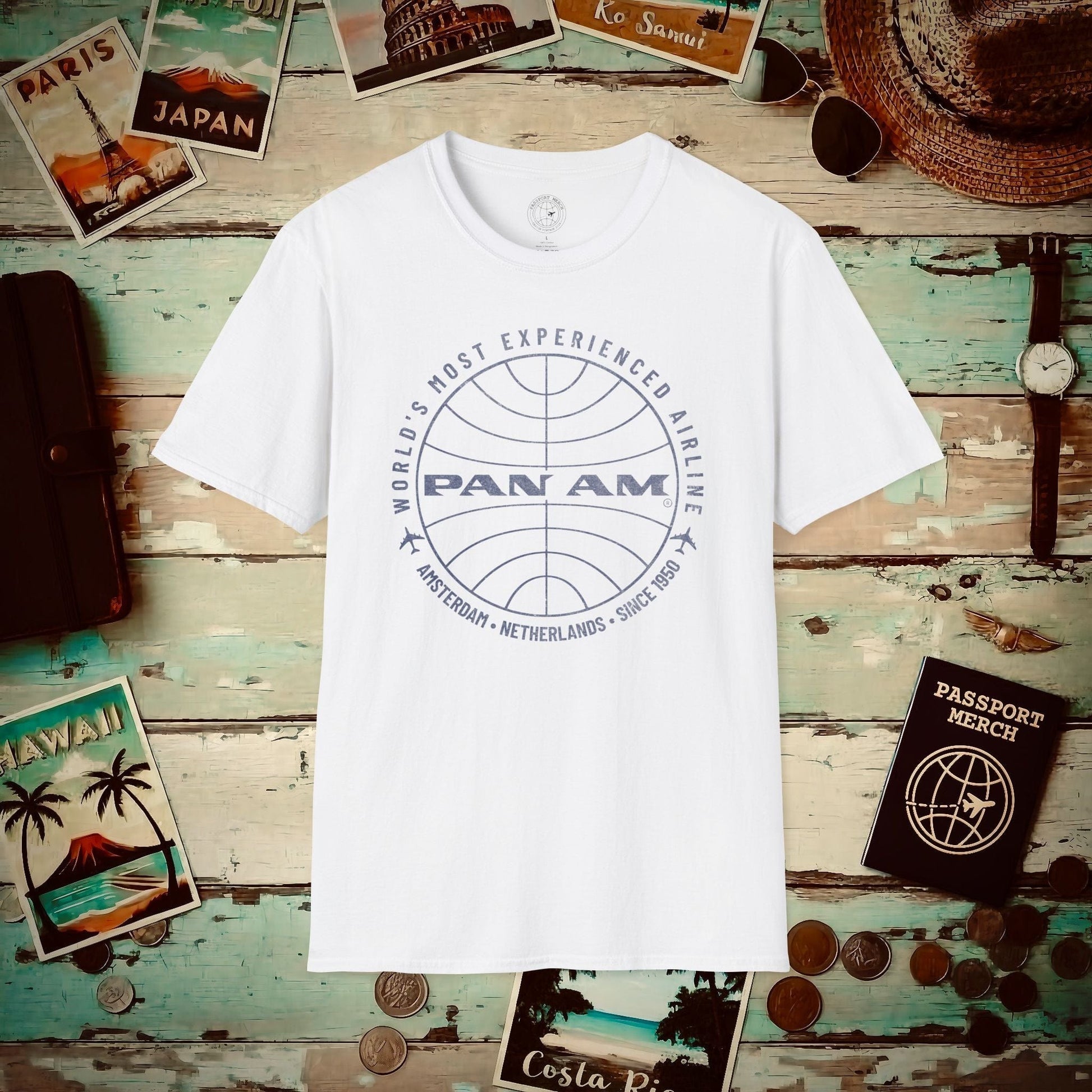 Pan Am Logo Inaugural Route - Amsterdam, Netherlands (OFFICIAL) T-Shirt White / S