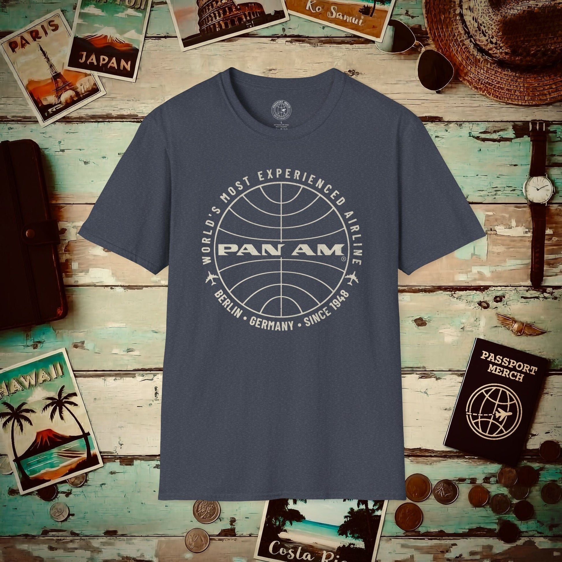 Pan Am Logo Inaugural Route - Berlin, Germany (OFFICIAL) T-Shirt Heather Navy / S