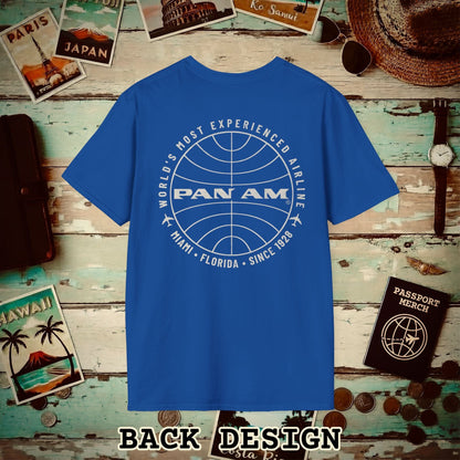 Pan Am Logo Inaugural Route - Miami, Florida (OFFICIAL) Back Print T-Shirt Royal / S