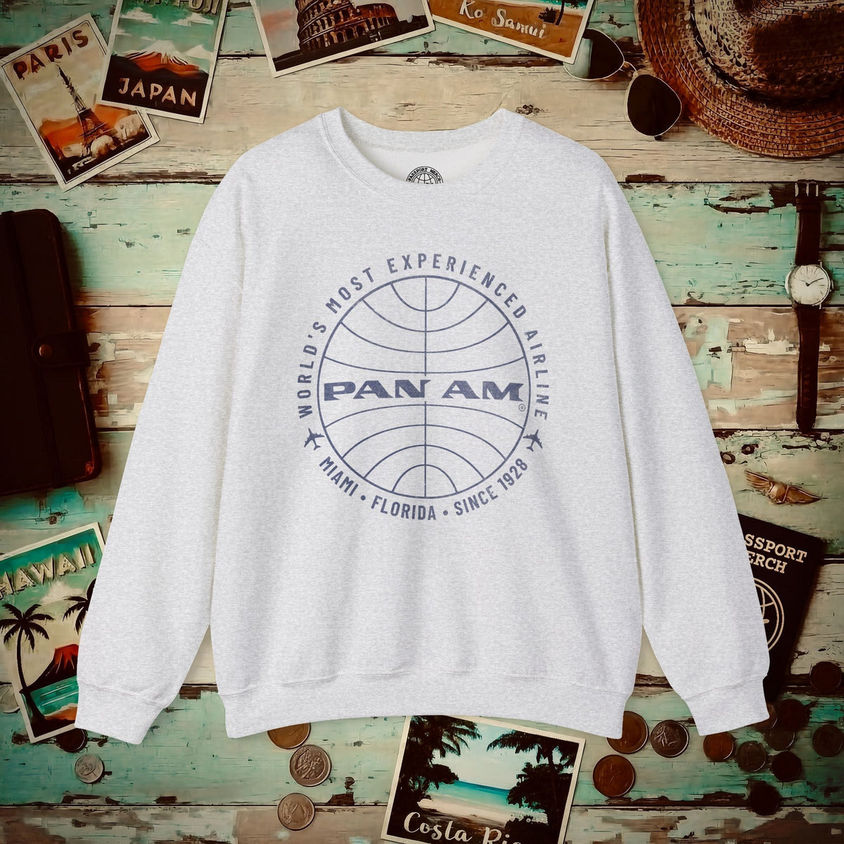 Pan Am Logo Inaugural Route - Miami, Florida (OFFICIAL) Crewneck S / Ash