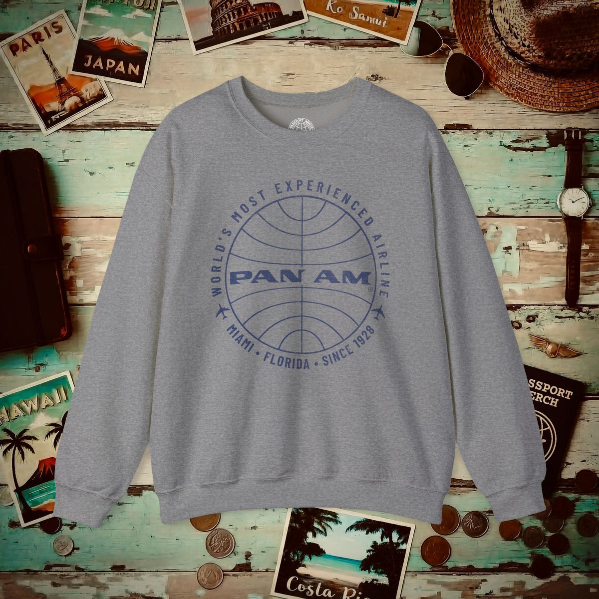 Pan Am Logo Inaugural Route - Miami, Florida (OFFICIAL) Crewneck S / Graphite Heather