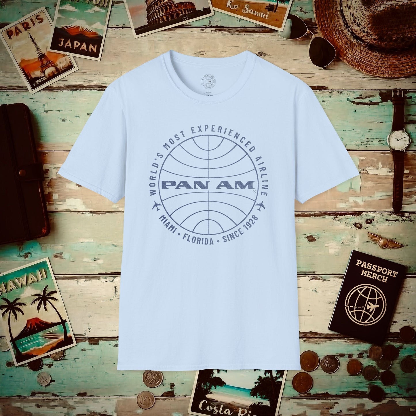 Pan Am Logo Inaugural Route - Miami, Florida (OFFICIAL) T-Shirt Light Blue / S