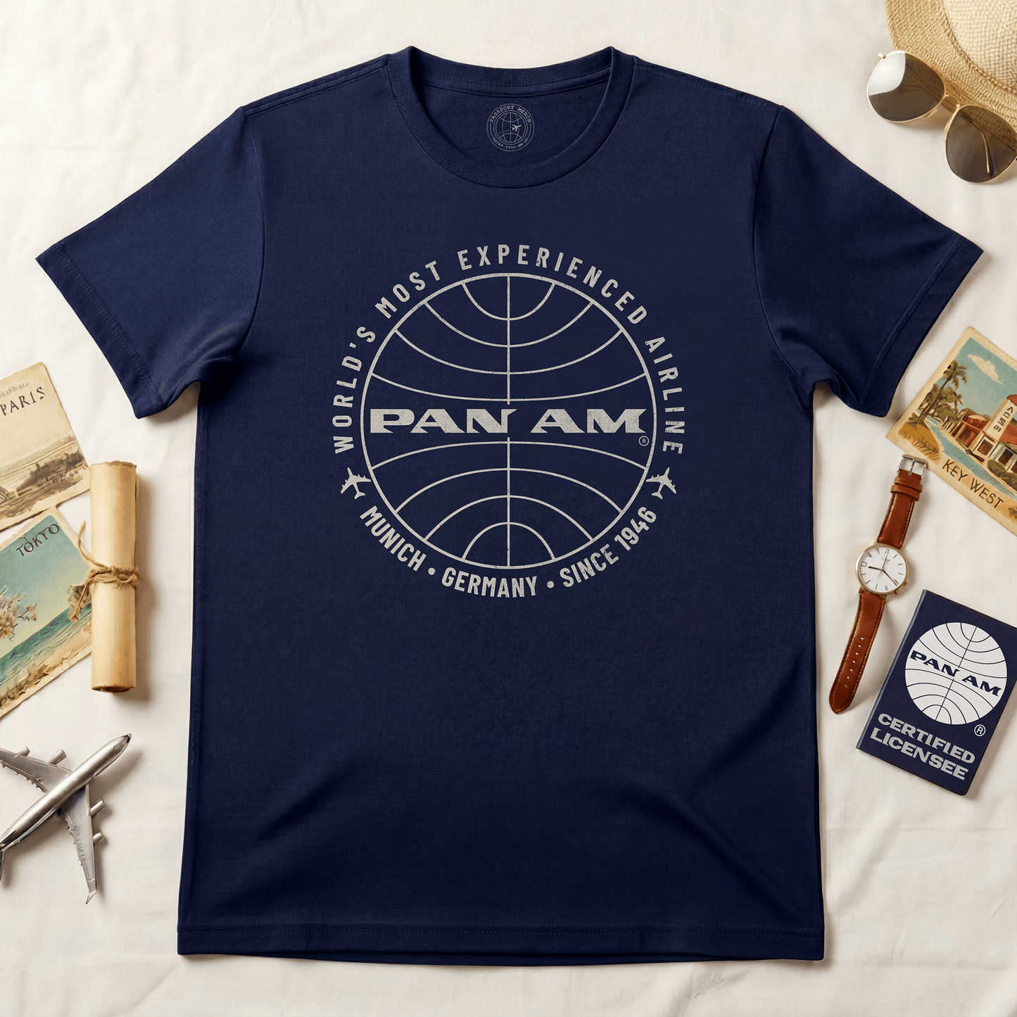 Pan Am Logo Inaugural Route - Munich, Germany (OFFICIAL) T-Shirt Navy / S