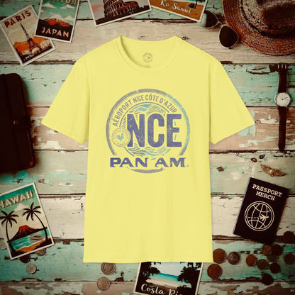 Pan Am NCE, Nice, France Vintage Airport Code (OFFICIAL) T-Shirt Cornsilk / S
