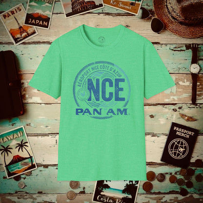 Pan Am NCE, Nice, France Vintage Airport Code (OFFICIAL) T-Shirt Heather Irish Green / S