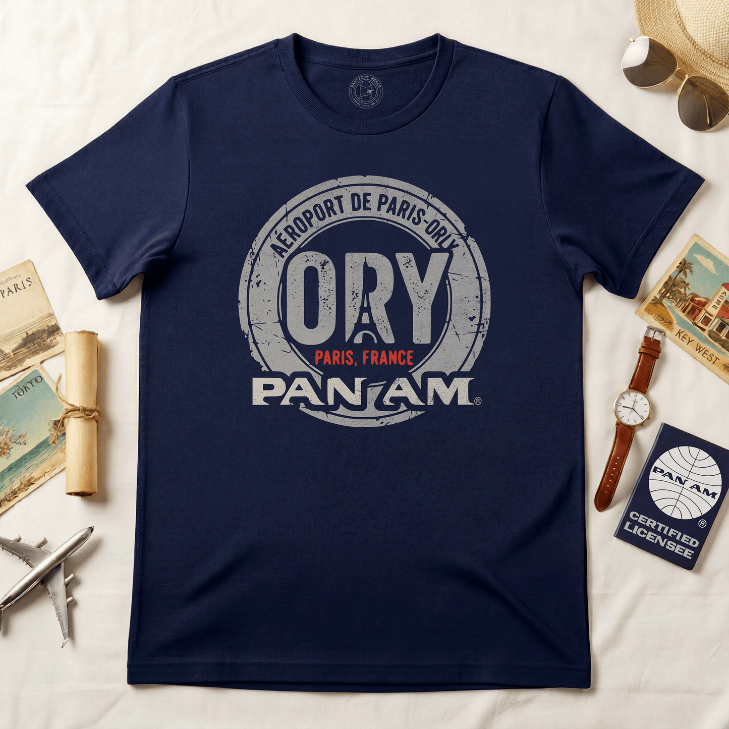 Pan Am ORY, Paris, France Vintage Airport Code (OFFICIAL) T-Shirt Navy / S