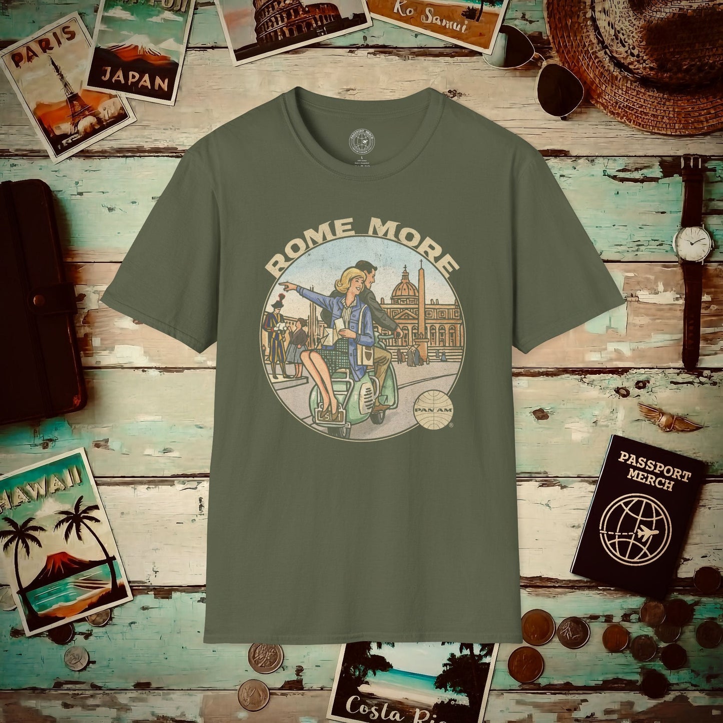 Pan Am Rome More, Italy (OFFICIAL) T-Shirt Military Green / S