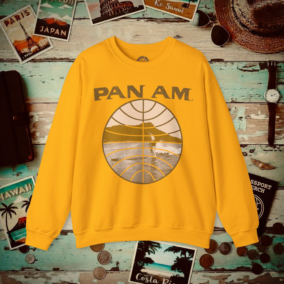 Pan Am Vintage Founder's Waikiki Surf (OFFICIAL) Crewneck S / Gold
