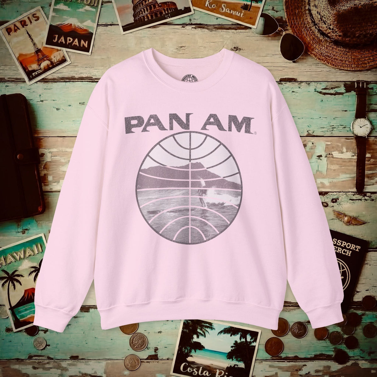 Pan Am Vintage Founder's Waikiki Surf (OFFICIAL) Crewneck S / Light Pink