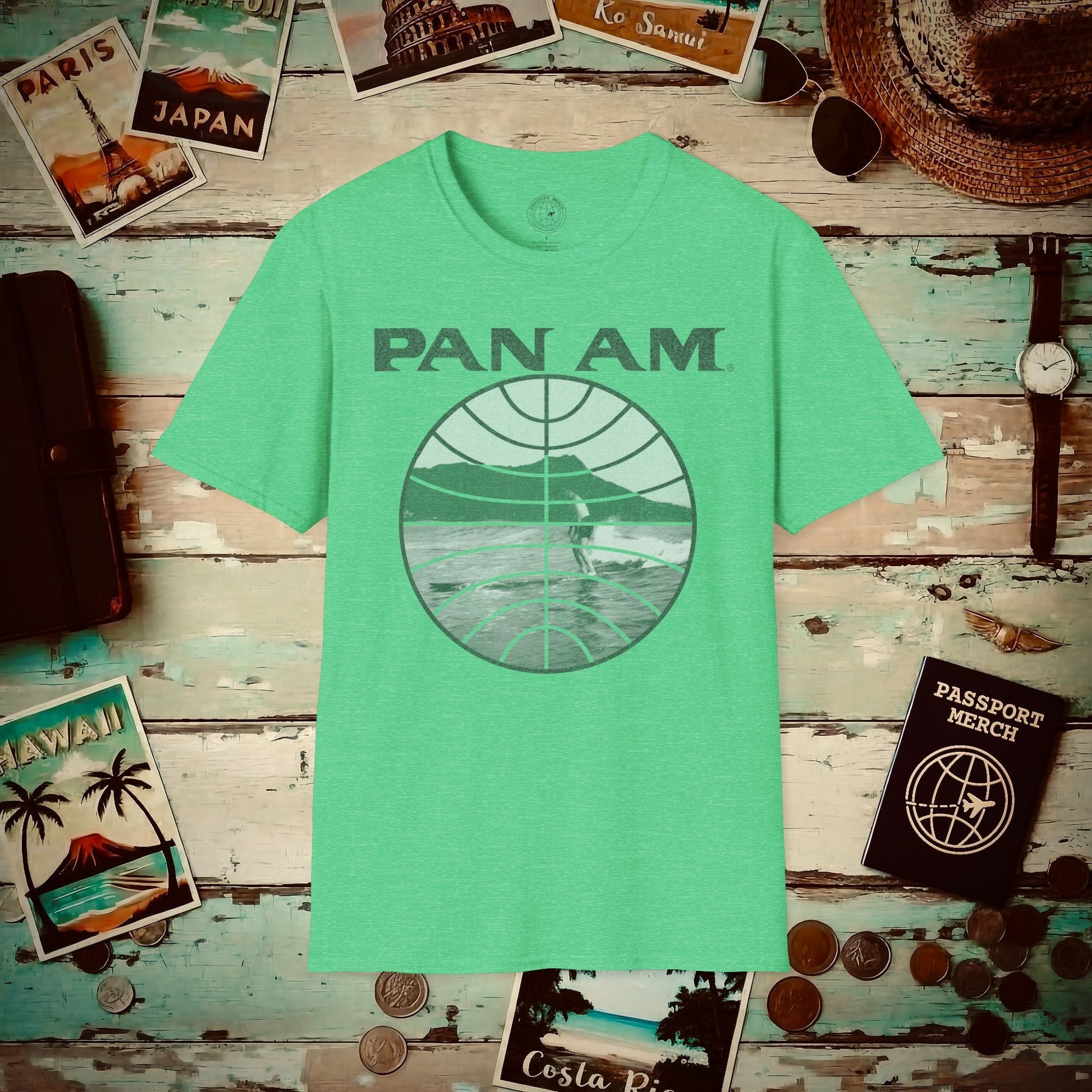Pan Am Vintage Founder's Waikiki Surf (OFFICIAL) T-Shirt Heather Irish Green / S