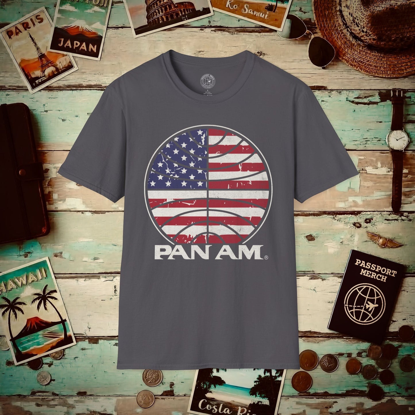 Pan Am Vintage Stars & Stripes (OFFICIAL) T-Shirt Charcoal / S