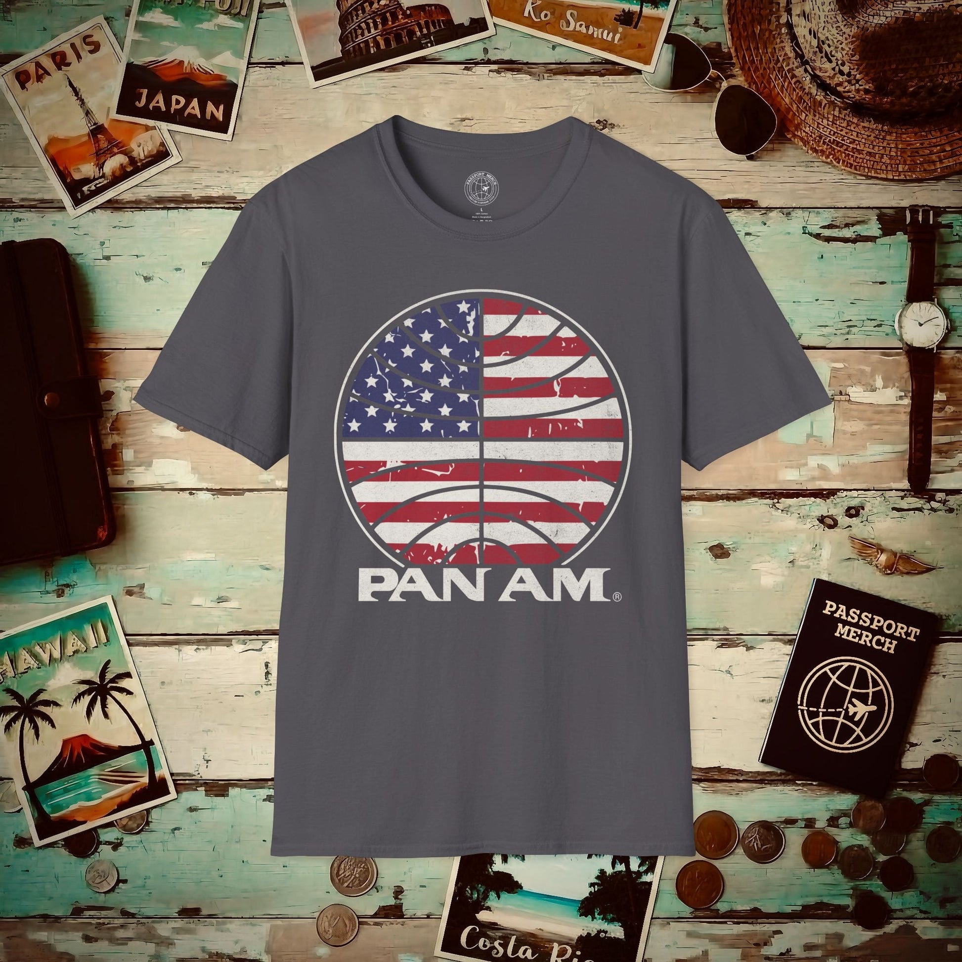 Pan Am Vintage Stars & Stripes (OFFICIAL) T-Shirt Charcoal / S