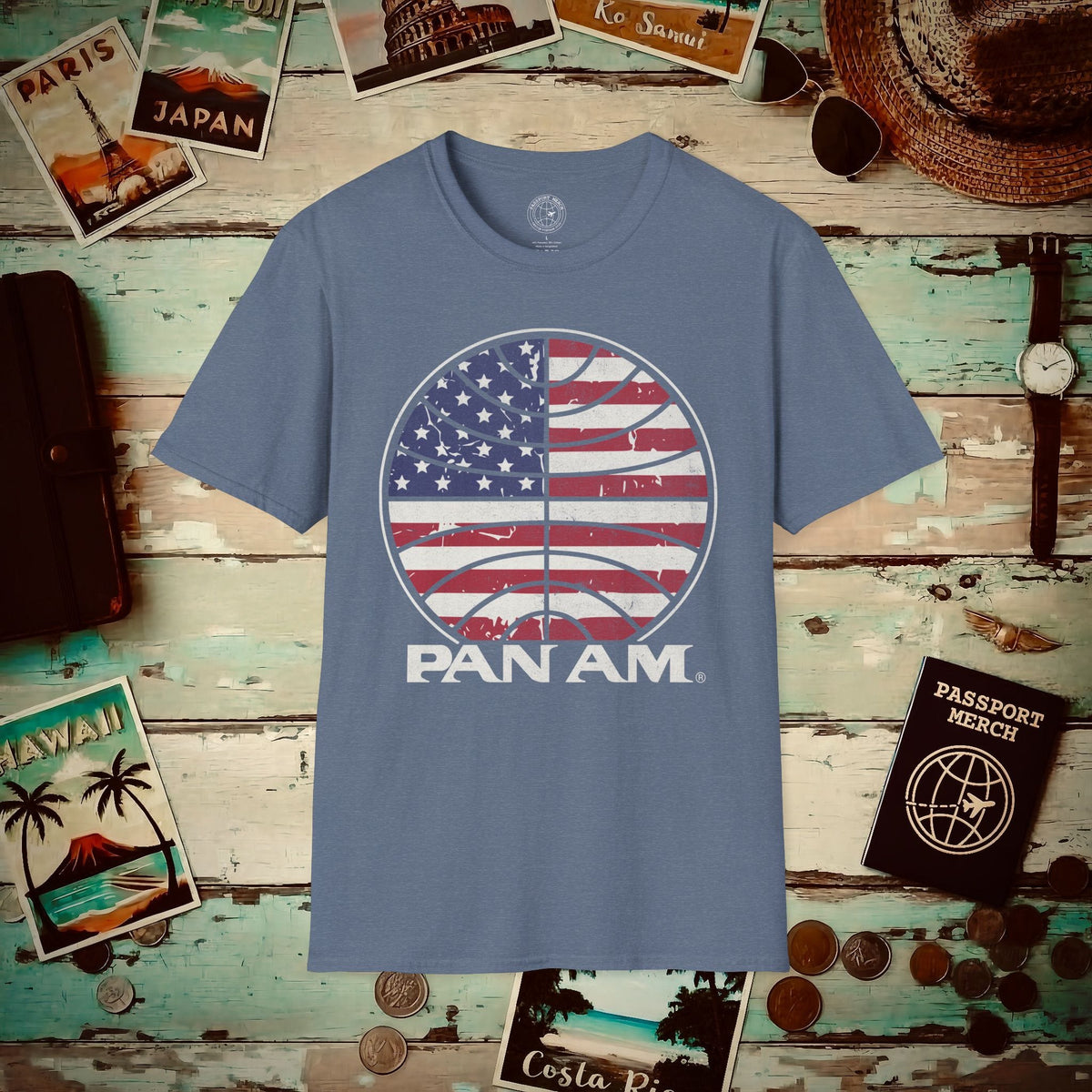 Pan Am Vintage Stars & Stripes (OFFICIAL) T-Shirt Heather Indigo / S