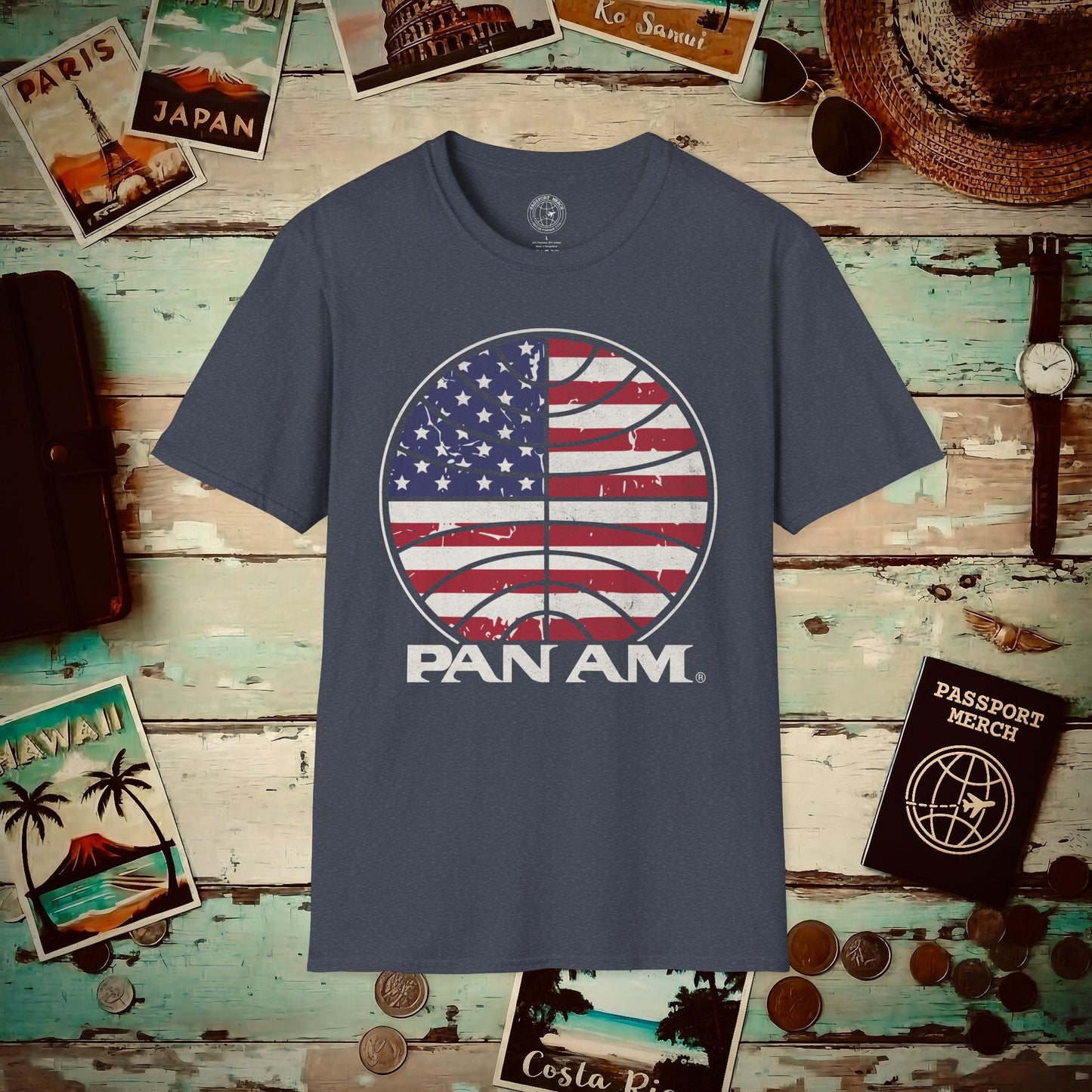 Pan Am Vintage Stars & Stripes (OFFICIAL) T-Shirt Heather Navy / S