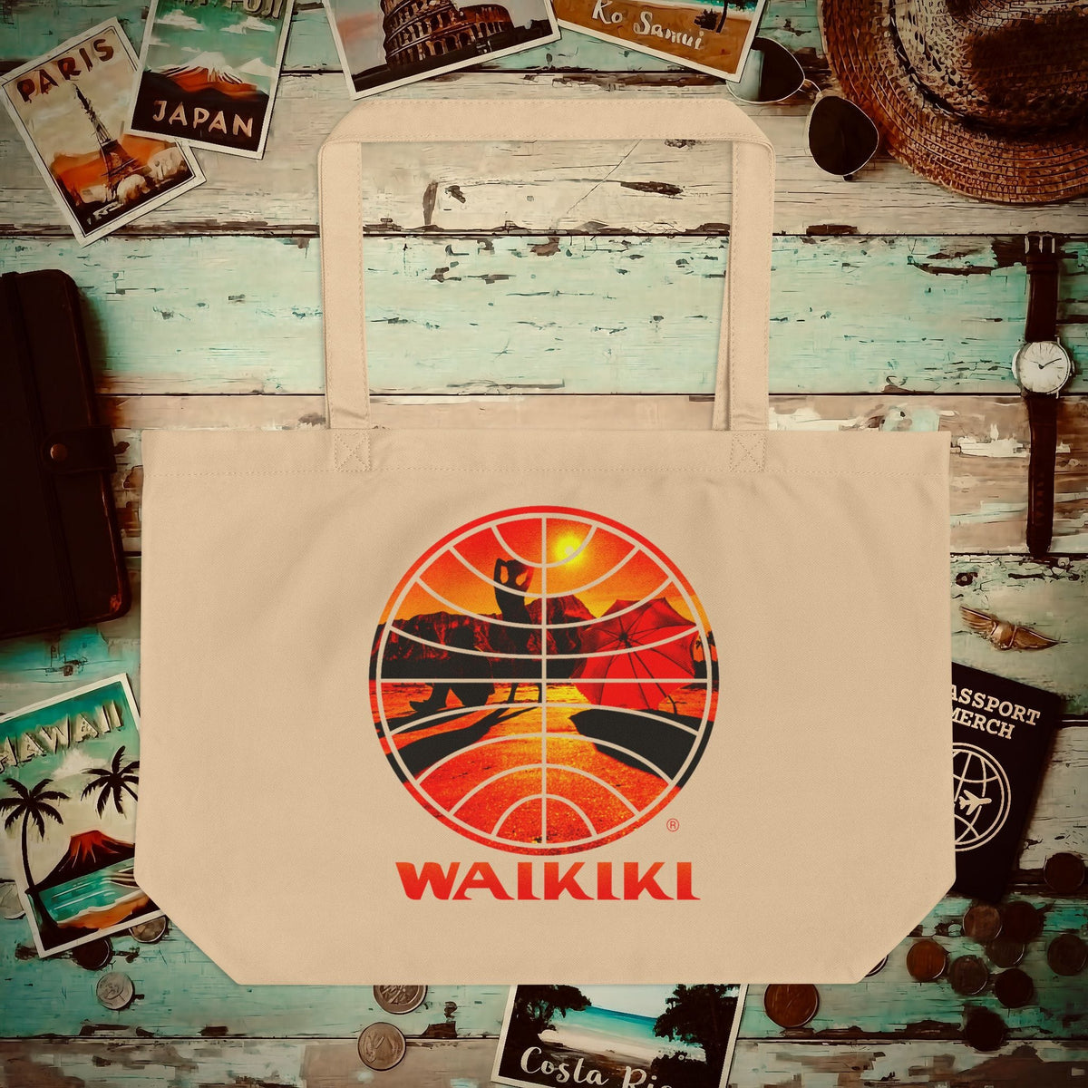 Pan Am Waikiki Visions, Hawaii (OFFICIAL) Organic Tote Oyster / One size