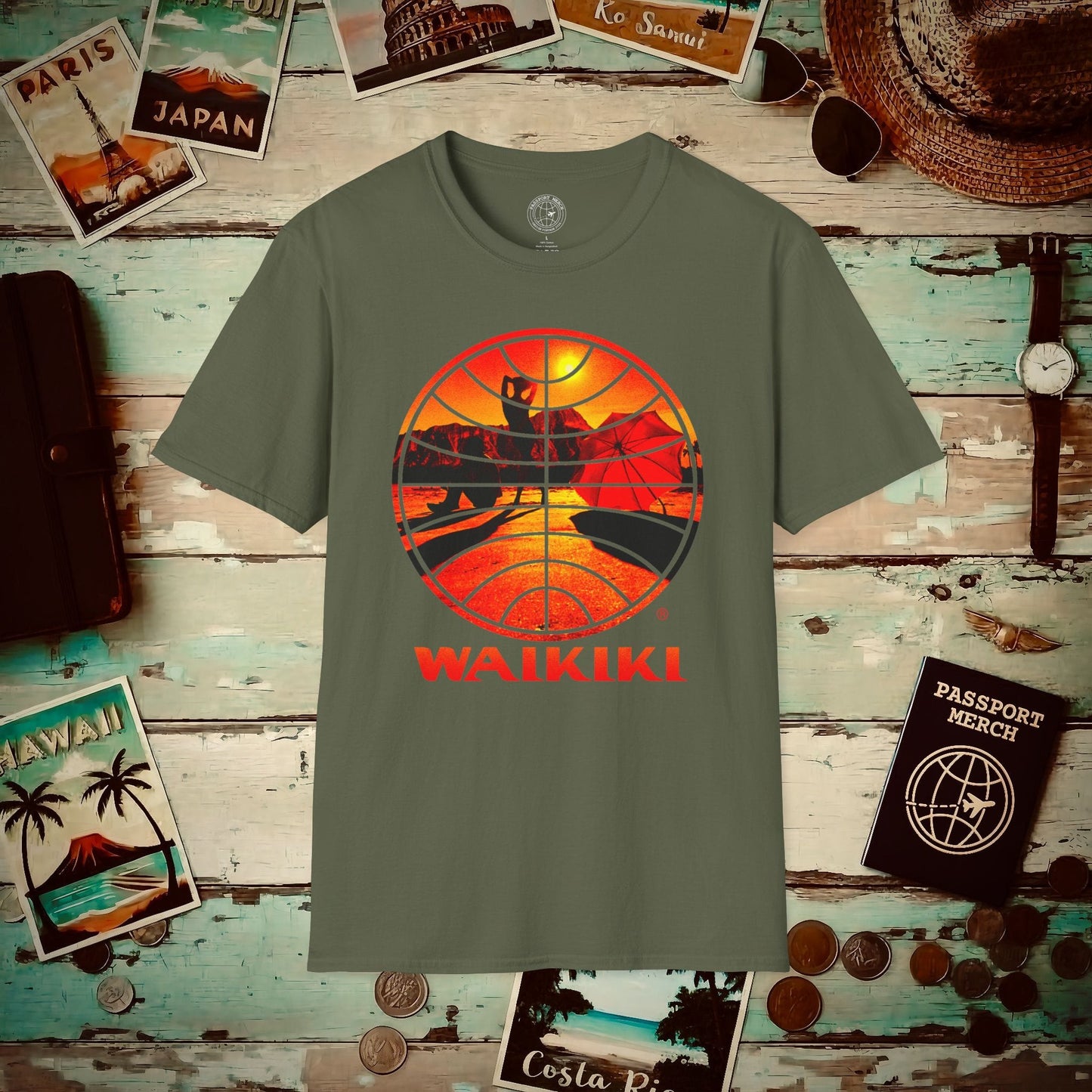 Pan Am Waikiki Visions, Hawaii (OFFICIAL) T-Shirt Military Green / S