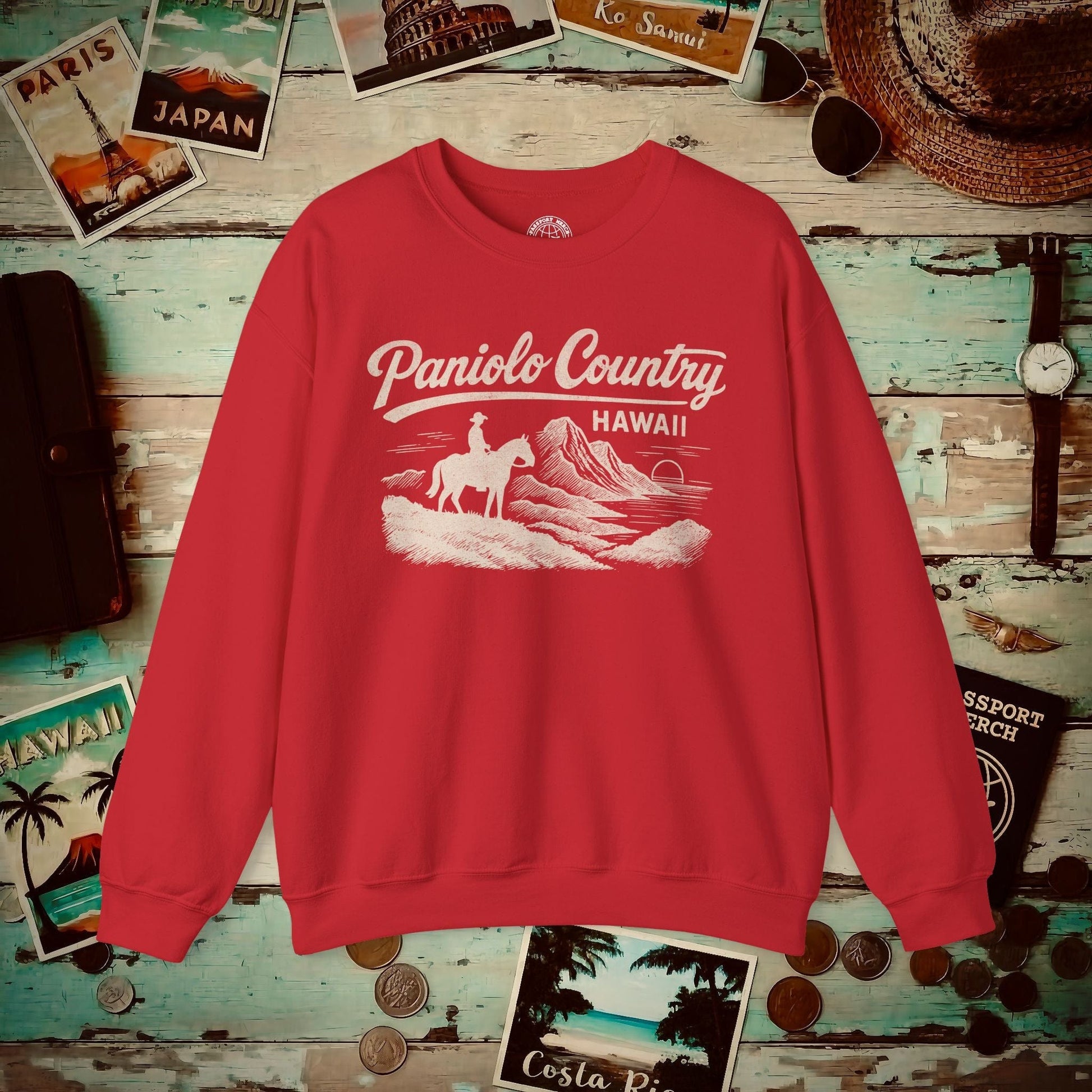 Paniolo Country Vintage Monochrome, Hawaii Crewneck Red / S