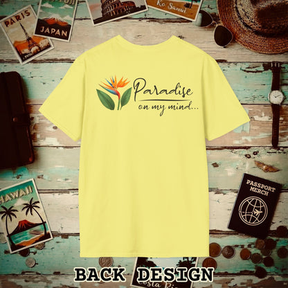 Paradise on My Mind, Hawaii, Back Print T-Shirt Cornsilk / S