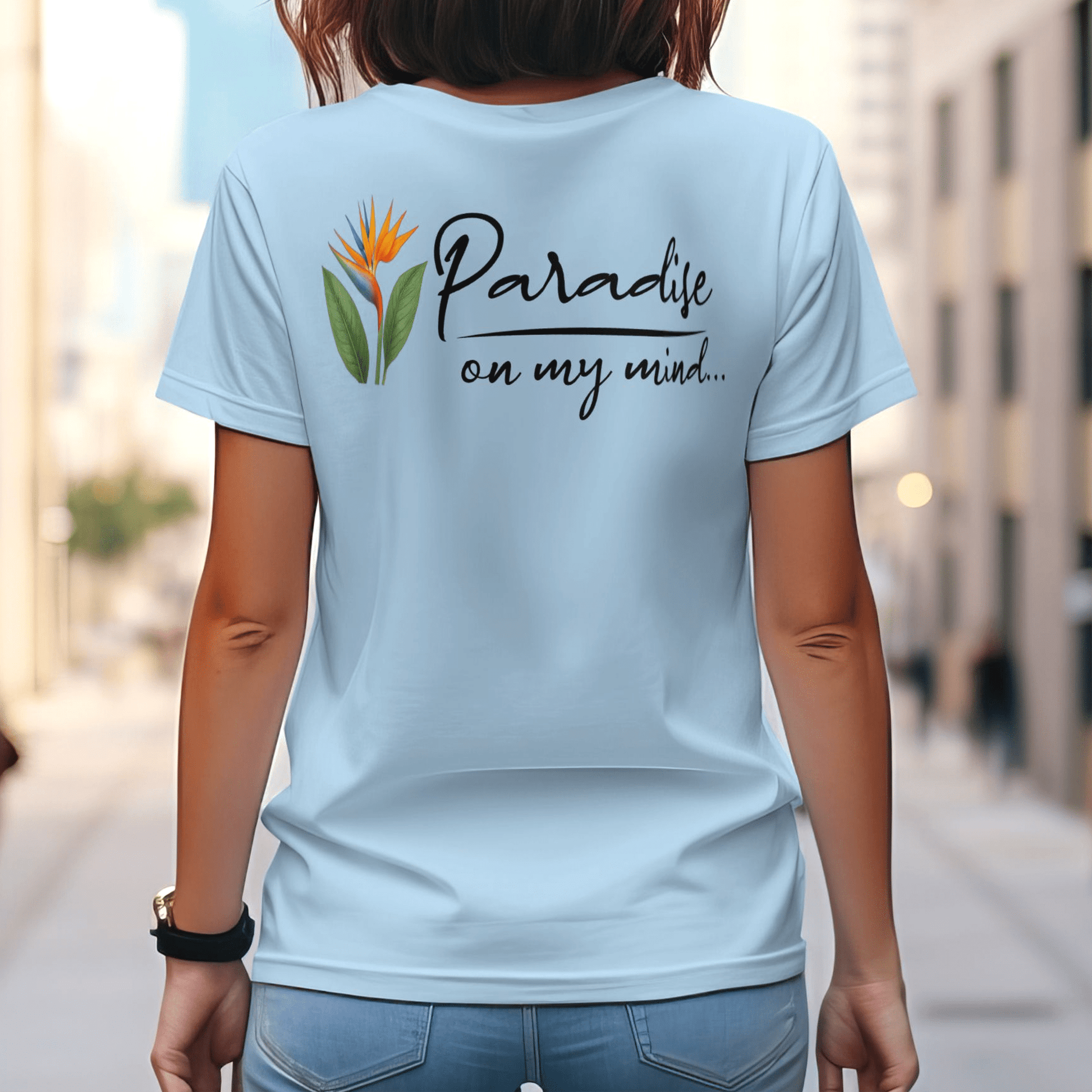 Paradise on My Mind, Hawaii, Back Print T-Shirt Light Blue / S