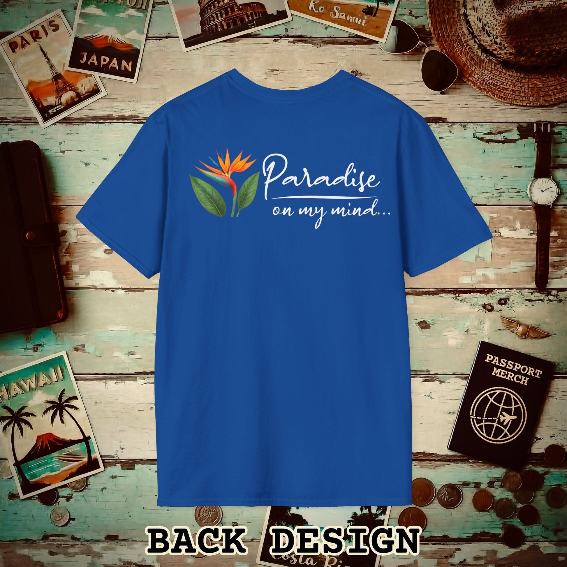 Paradise on My Mind, Hawaii, Back Print T-Shirt Royal / S